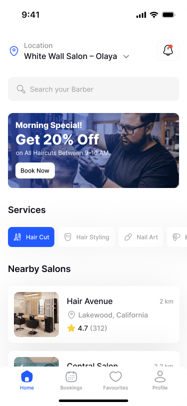 Salon App Home Screen